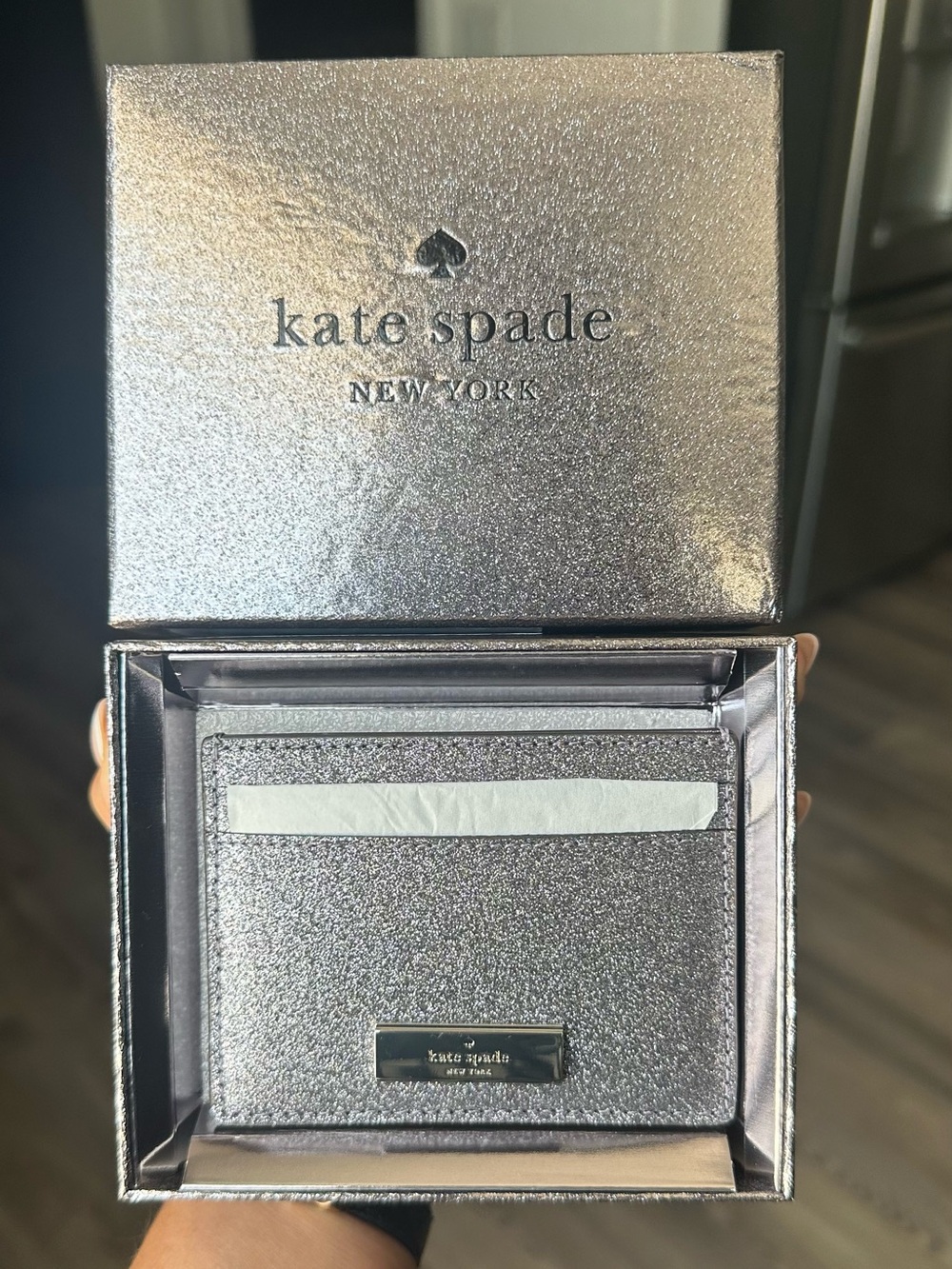 NWT Kate Spade Glittered Kenzie boxed cardholder.